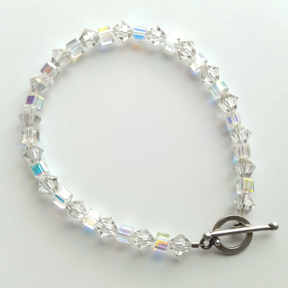Saturnine Sparkle Jewelry - Handmade Swarovski Crystal AB Cube/Bicone Bracelet